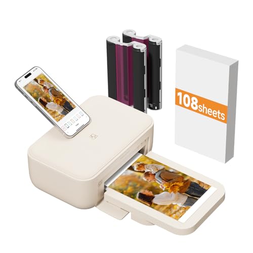 4X6 Photo Printer, Full Color Instant Photo Printer For Phone/Laptop/Macbook/Home Use, Wi-Fi Connection, Thermal Dye-Sublimatio, Ar Video Printing, +108 Sheets Photo Paper & 2 Ribbons