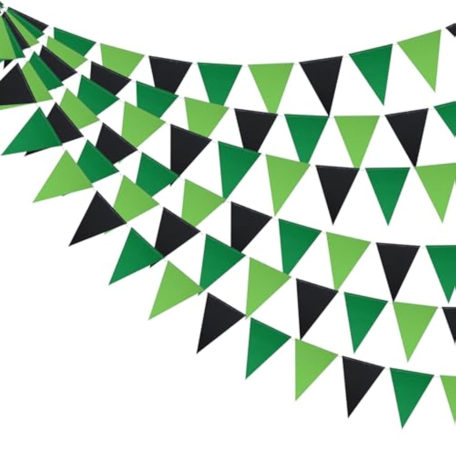 3 Pack Black Green Party Decorations Green Glitter Pennant Banner Paper Triangle Flags Bunting Hanging Decoration For Video Game Soccer Birthday Graduations Halloween Party Supplies