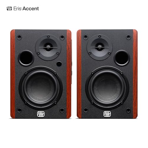 Eris Accent Powered Bookshelf Speakers 50W Wired Stereo Speakers for Record Player, Turntable, Desk & Home, Multiple Inputs, 4 Woofer, Studio