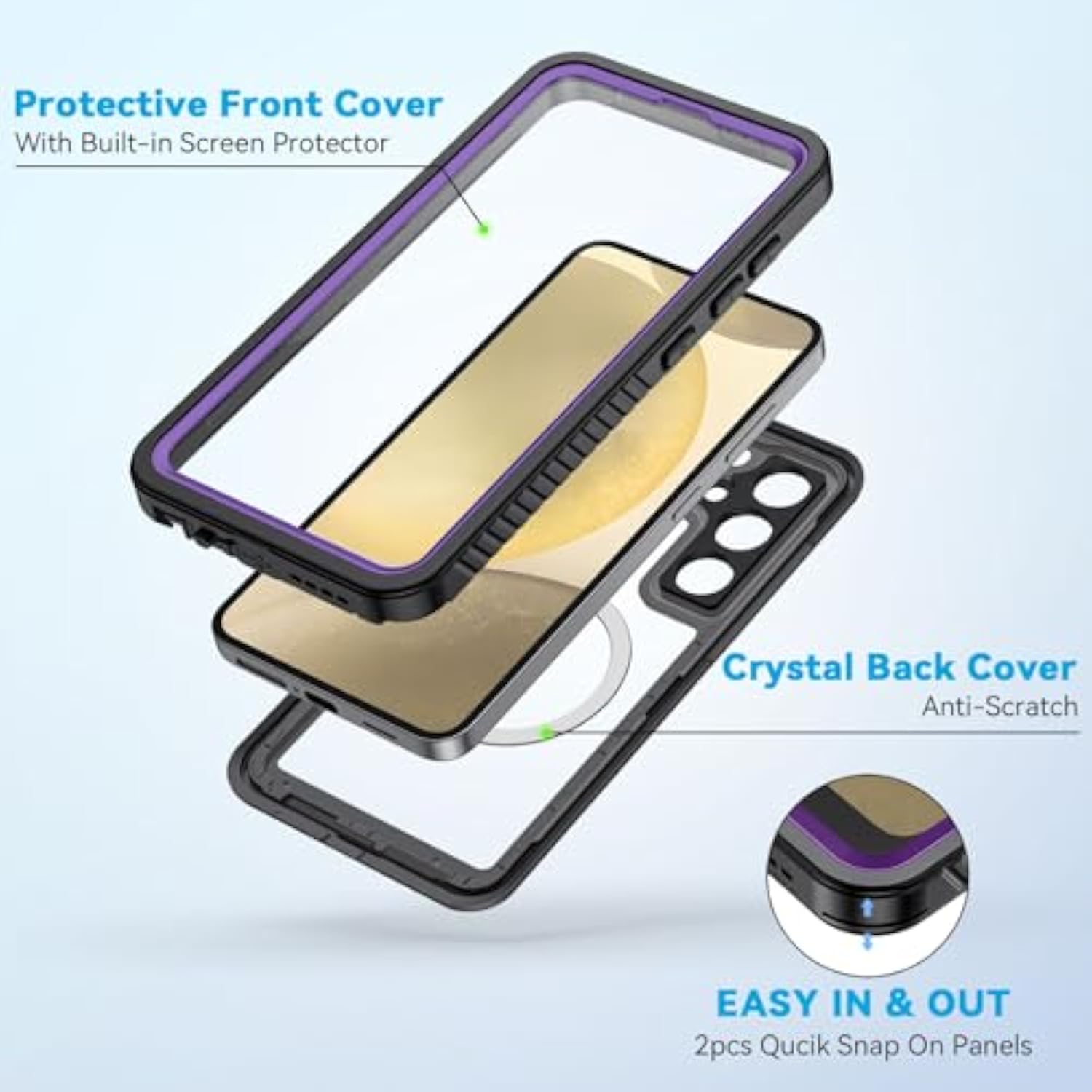 For Samsung Galaxy S24+ Plus Phone Case, Ip68 Waterproof Dustproof Case With Built-In Screen Protector, Rugged Full Body Shockproof Protective Cover For Galaxy S24 Plus 6.7 Inch, Purple