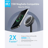 Anker MagGo iPhone 16 MagSafe-Compatible Wireless Charger Stand, 15W Fast Magnetic Wireless Charging Station, Qi2 Certified 360° Charger, for iPhone 16/15/14 Series and AirPods (25W Adapter Included)