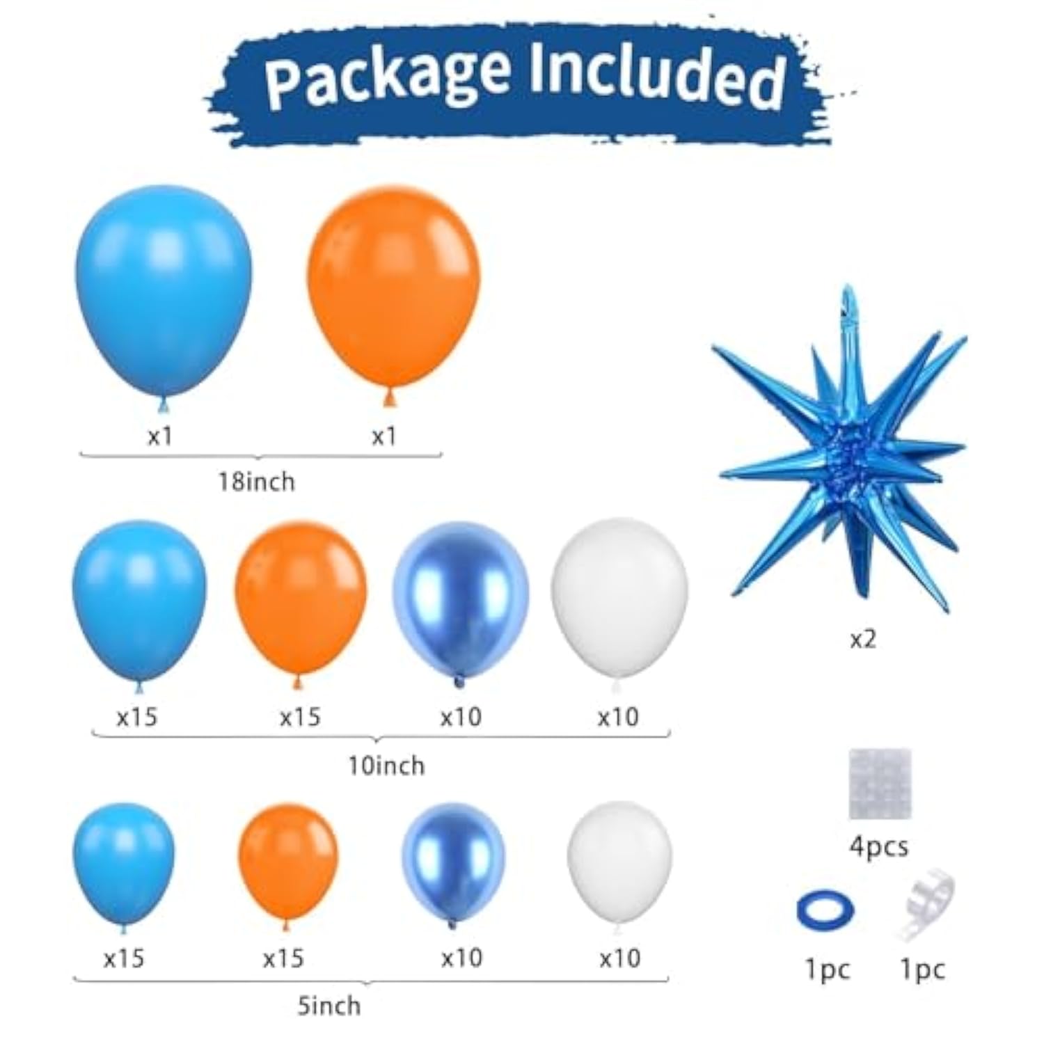 Orange And Blue Balloon Garland Arch Kit,Orange Blue White Balloons With Star Foil Balloons For Birthday Decoration Wedding Baby Shower Engagement Diy Decoration Party Supplies