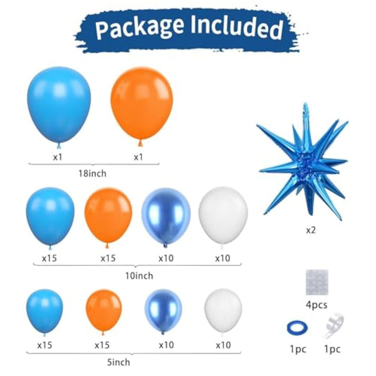 Orange And Blue Balloon Garland Arch Kit,Orange Blue White Balloons With Star Foil Balloons For Birthday Decoration Wedding Baby Shower Engagement Diy Decoration Party Supplies