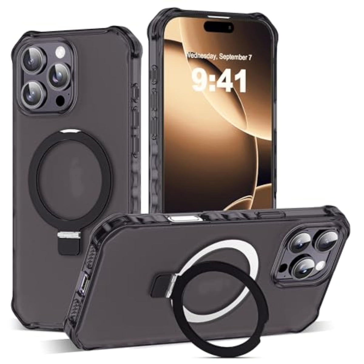 Wave Edge Case for iPhone 16 Pro with Stand 6.7 inches, Black