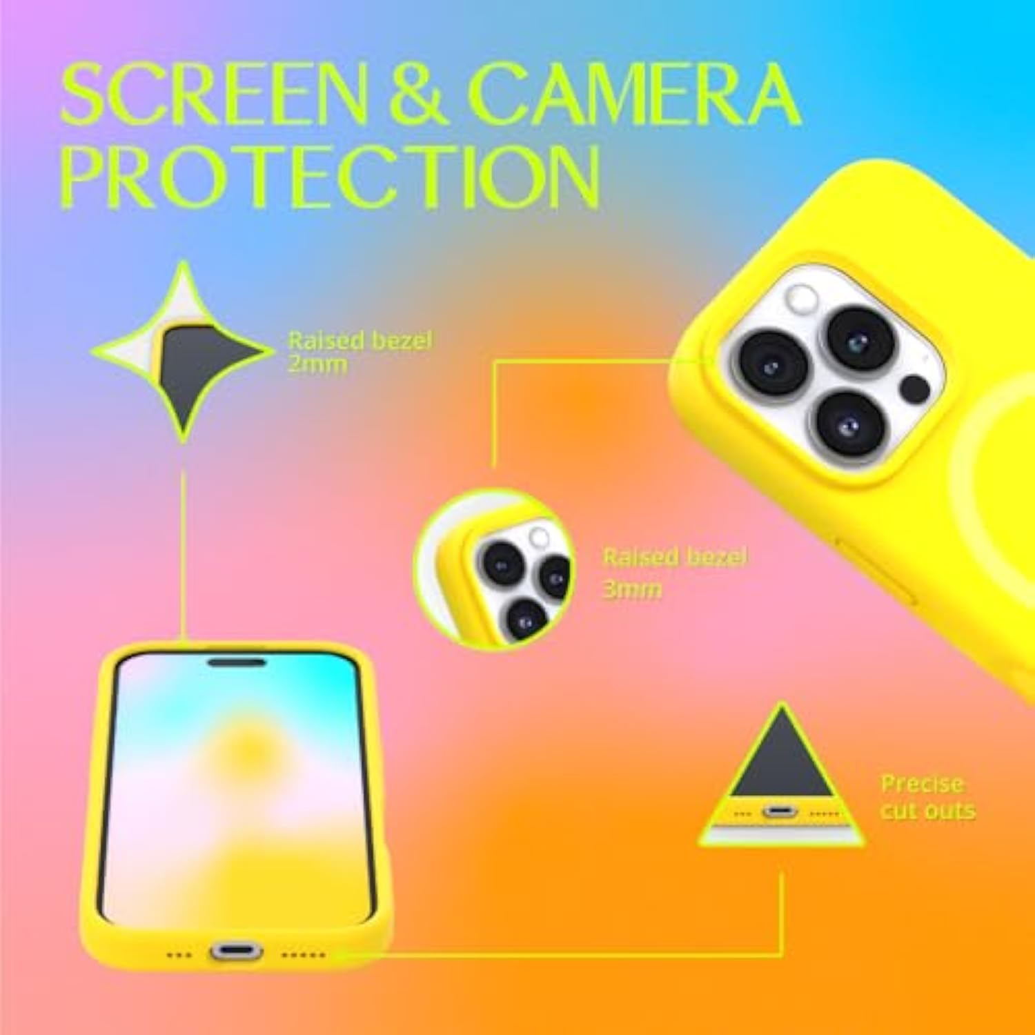 – Apple Iphone 16 Pro Max Case - Magsafe Phone Case, Liquid Silicone, Vibrant Neon Color With Anti-Scratch Microfiber Lining, Non-Slip Grip & 360° Shockproof Protection (Yellow)