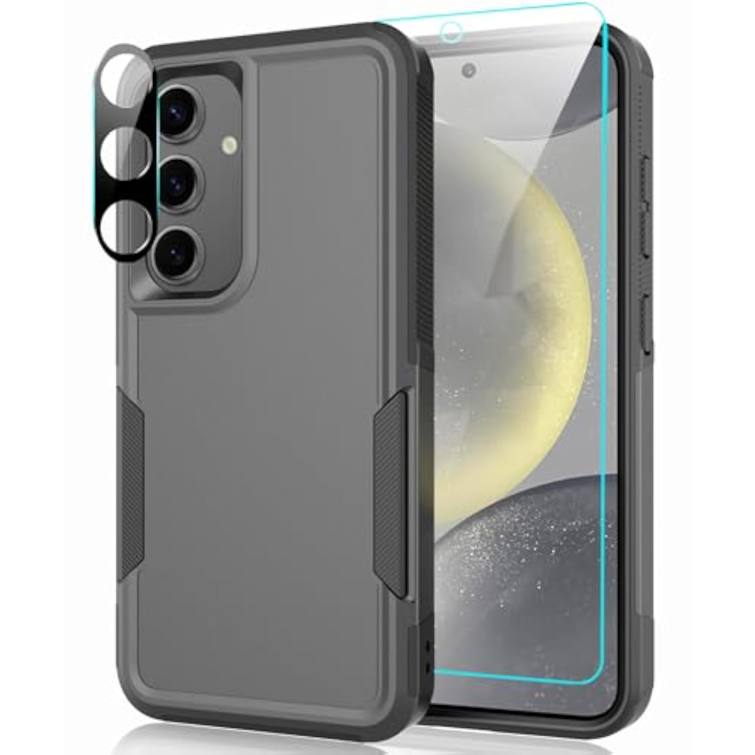 Designed For Samsung Galaxy S24 Case With Tempered Glass Screen Protector & Camera Lens Protector,Heavy-Duty Tough Rugged Slim Shockproof Phone Case For Galaxy S24 (6.2", 2024) [Black]