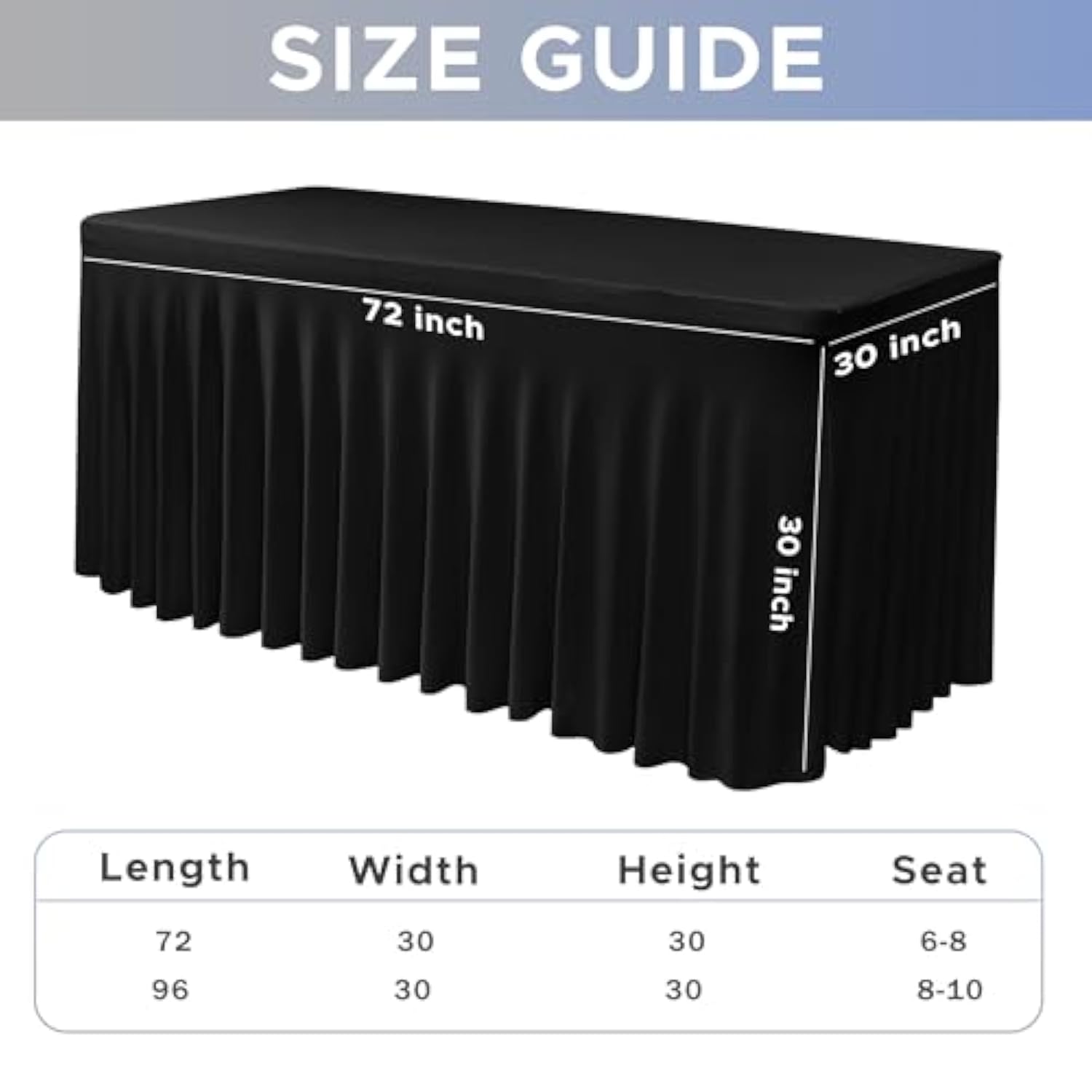 2 Pack Black Stretch Spandex Table Skirts (72x30") for 6 Ft Tables Party/Banquet