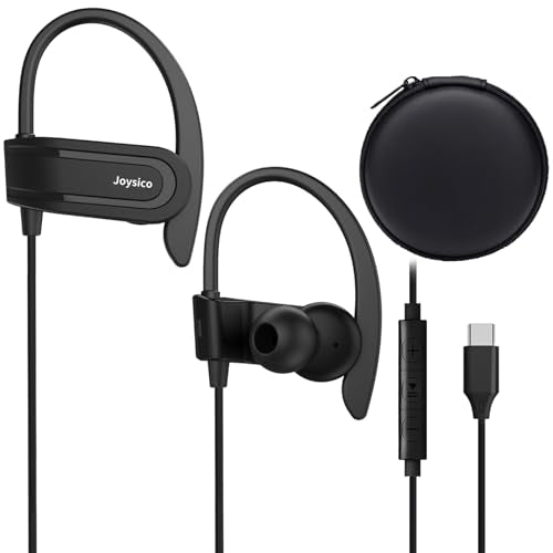 Wired USB C Headphones for iPhone 15 16 17 Air, iPad, , Google and USBC Android Phones, Type C Earbuds with Over Ear Hook, Microphone, Volume