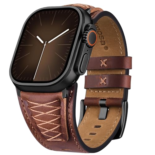 Leather Band Compatible with  Watch Ultra 3/2/1 Band 49mm 46mm 45mm 44mm 42mm Men, Top Grain Leather Replacement Strap for iWatch series 11 10 9