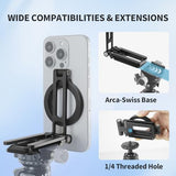 Magnetic Phone Tripod Stand 1/4" Screw Aluminum Mini Foldable Tripod for Cell Phone, Travel Essential Adjustable iPhone Stand for Desk/Handheld,