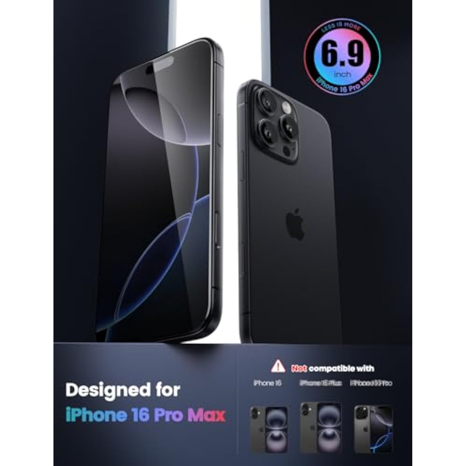 2-Pack Screen Protector for iPhone 16 Pro Max [6.9"], 9H Glass, Easy Align, HD Clear