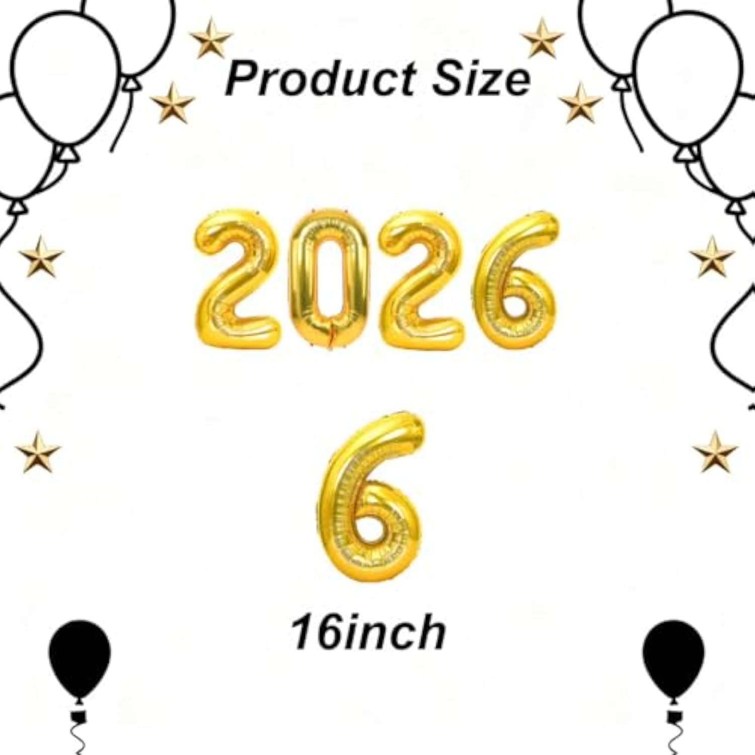 Gold 2026 Number Balloons for New Year, Graduation, and Party Decor