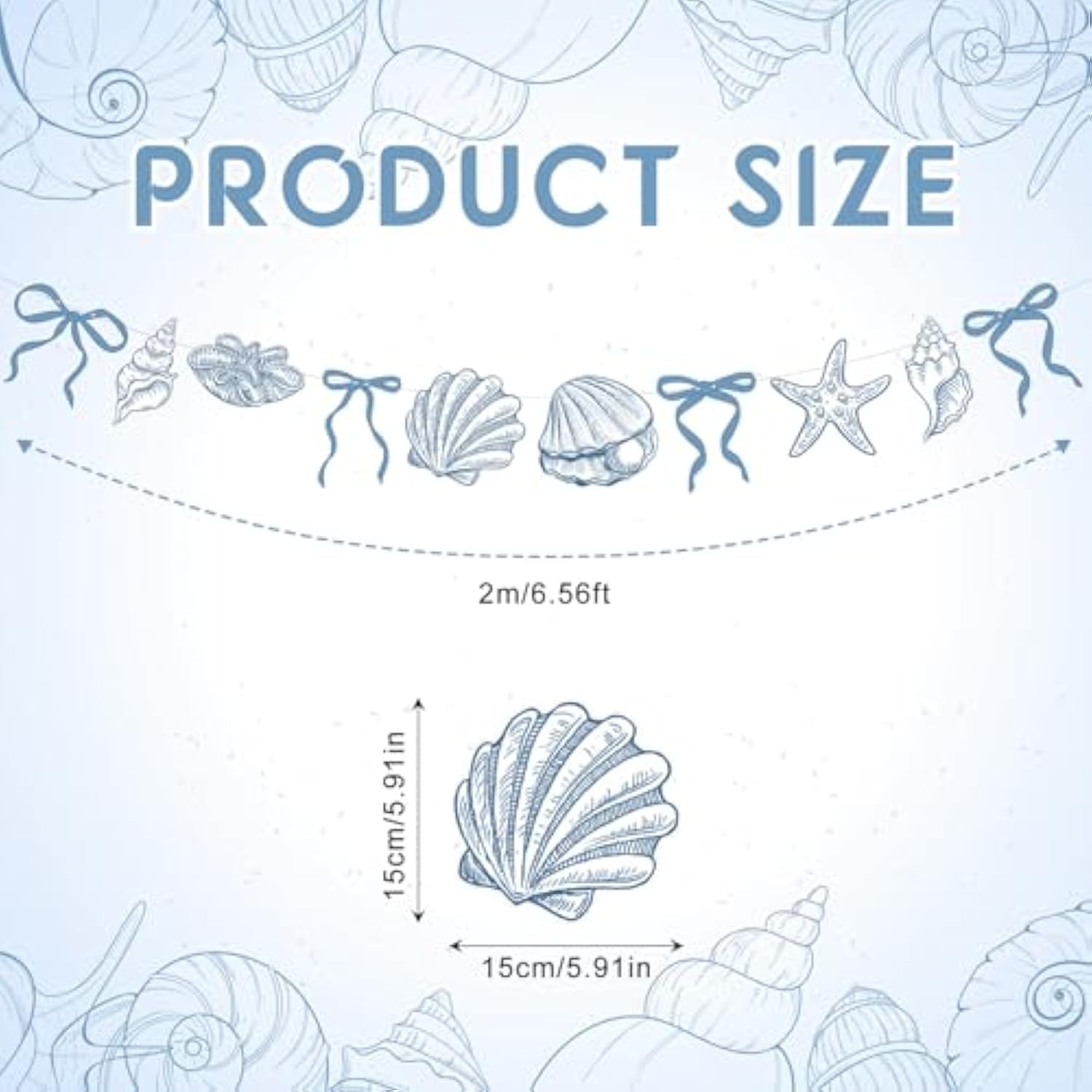 2 Pack Blue Bow Starfish And Seashell Garland 6.56 Ft Ocean Coastal Nautical Beach Party Under The Sea Paper Bow Hanging Banner For Summer Birthday Wedding Bachelorette Mermaid Baby Shower
