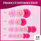 18 Pcs Tissue Paper Pom Poms, Tissue Pom Poms Flowers, Sizes Of 6", 10", 12", 14" Hanging Paper Flower Ball For Wedding, Birthday, Gender Reveal, Baby Shower Valentine'S Day Party Decor (Pink Set)