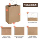 50 Pack 10X5X13 Plain Natural Brown Kraft Paper Bags With Handles Bulk For Birthday Party Favors Grocery Retail Shopping Business Goody Recycled Craft Gift Bags (Large Size, 50 Count)