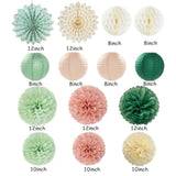 Sage-Green Pink-Beige Boho Party-Decorations Streamers - 14Pcs Rustic Neutral Wedding Olive Paper Honeycomb Lanterns Fan,Birthday Baby Bridal Shower Engagement Decor