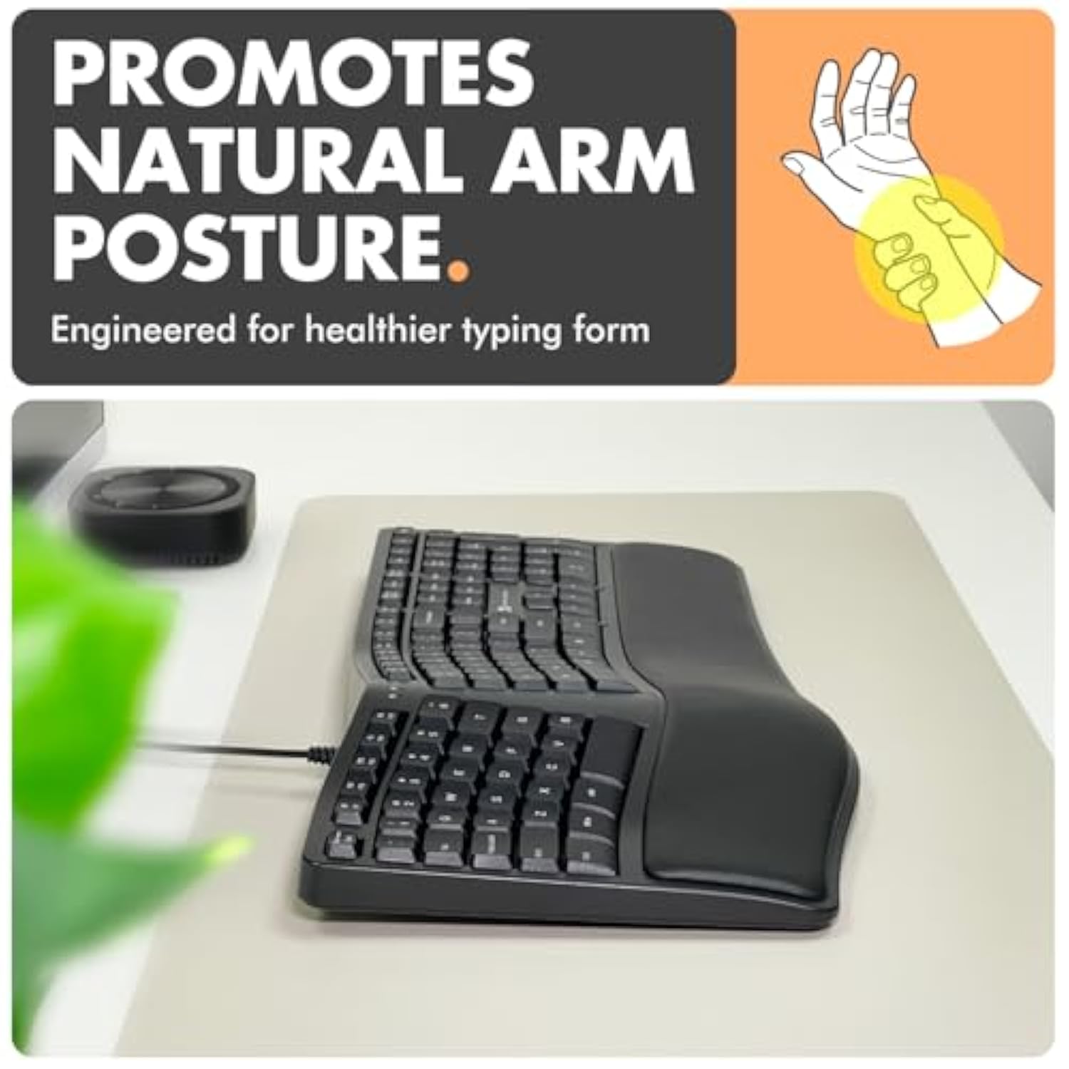 Ergonomic Keyboard Wired With Wrist Rest - Type Comfortably Longer - Usb Wired