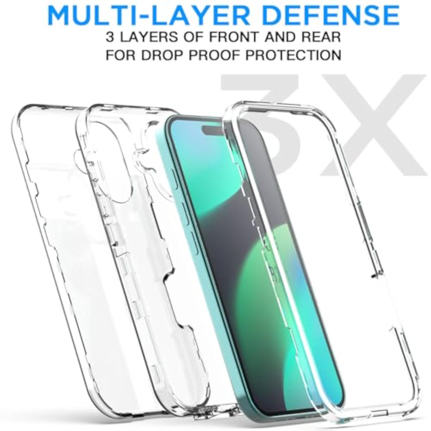 For Iphone 16 Plus Clear Case(6.7"),Heavy Duty Drop Protection Full Body Rugged Shockproof/Dust Proof 3-Layer Military Protective Tough Durable Cover For Iphone 16 Plus