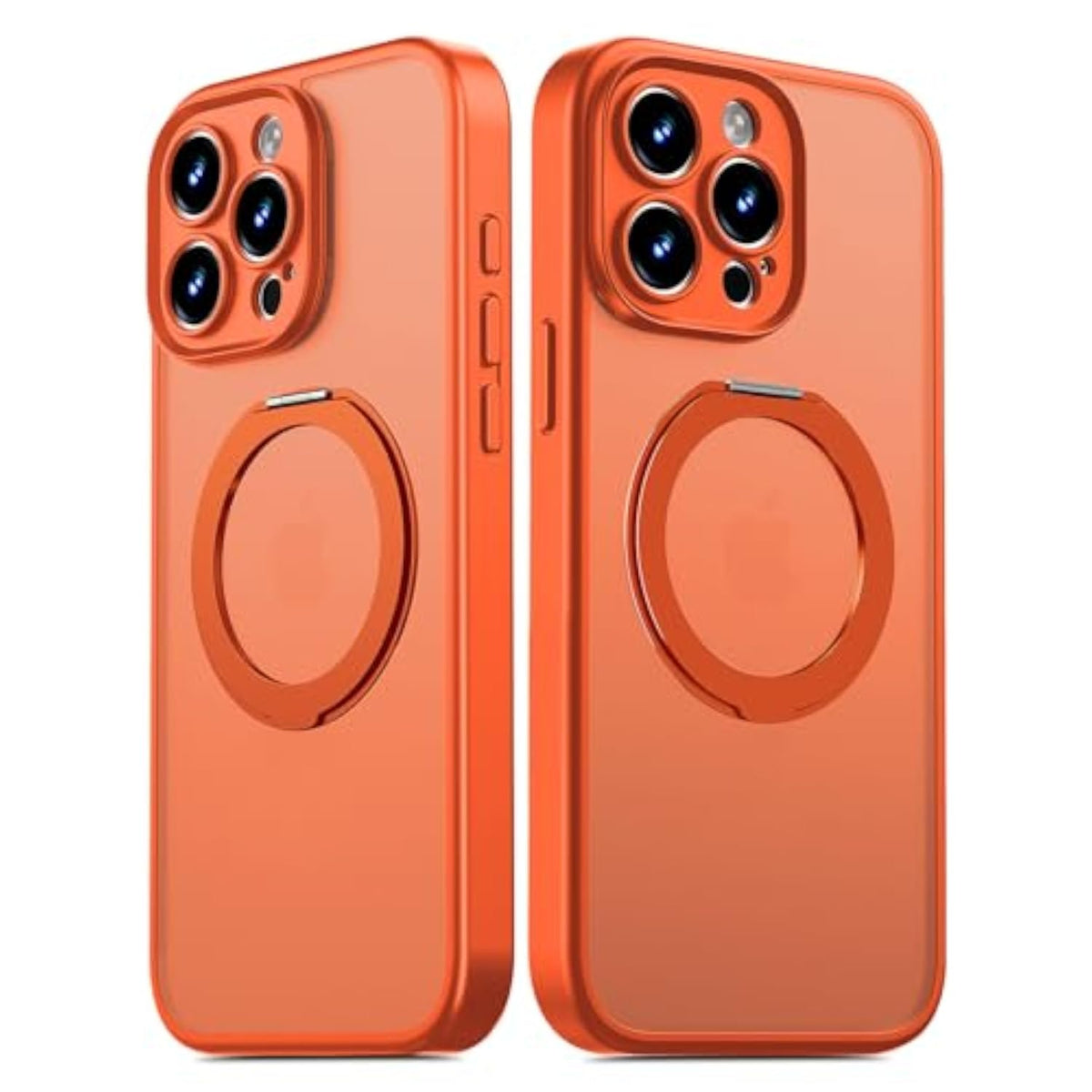 Upgraded 360° Spin Magnetic Stand for iPhone 15 Pro Case, Orange - Compatible with Magsafe, Military Grade Protection, Full Camera Protection, Translucent Matte Phone Case for iPhone 15 Pro