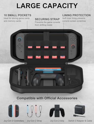 Carrying Case for Nintendo Switch 2, Hard Shell Travel Case with Large Storage for Console & Accessories