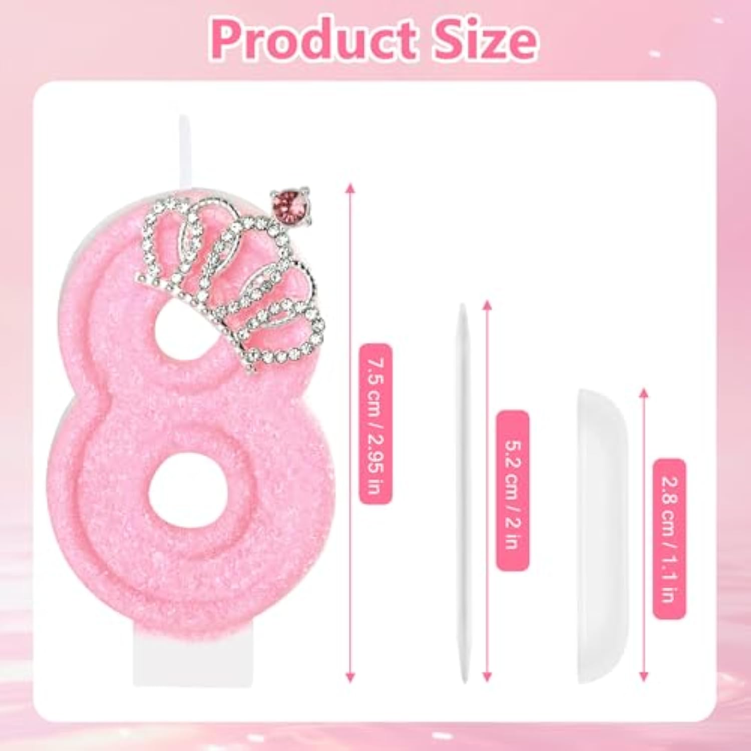 Pink Birthday Candle Crown Number 8 Candles Cake Candle,Pink Birthday Cake Topper Cupcake Decorations Party Decor For Girls And Women Anniversary Celebrations Supplies Favors