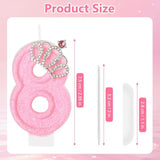 Pink Birthday Candle Crown Number 8 Candles Cake Candle,Pink Birthday Cake Topper Cupcake Decorations Party Decor For Girls And Women Anniversary Celebrations Supplies Favors