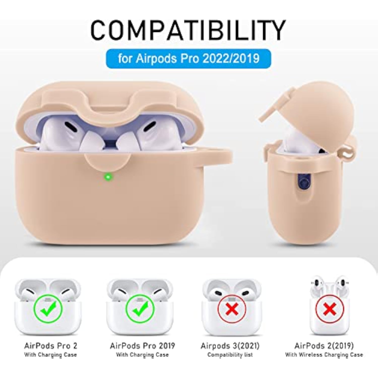 Airpods Pro 2 Case with Cute Bling Keychain, Secure Lock Case for Women Girls - Milk Tea