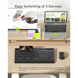 seenda Bluetooth Keyboard and Mouse Combo, Multi-Device Ergonomic Keyboard Mouse with Phone Holder, Full Size Wireless Quiet Combo Compatible for Windows, Laptop, MacBook, PC, iPad - Black