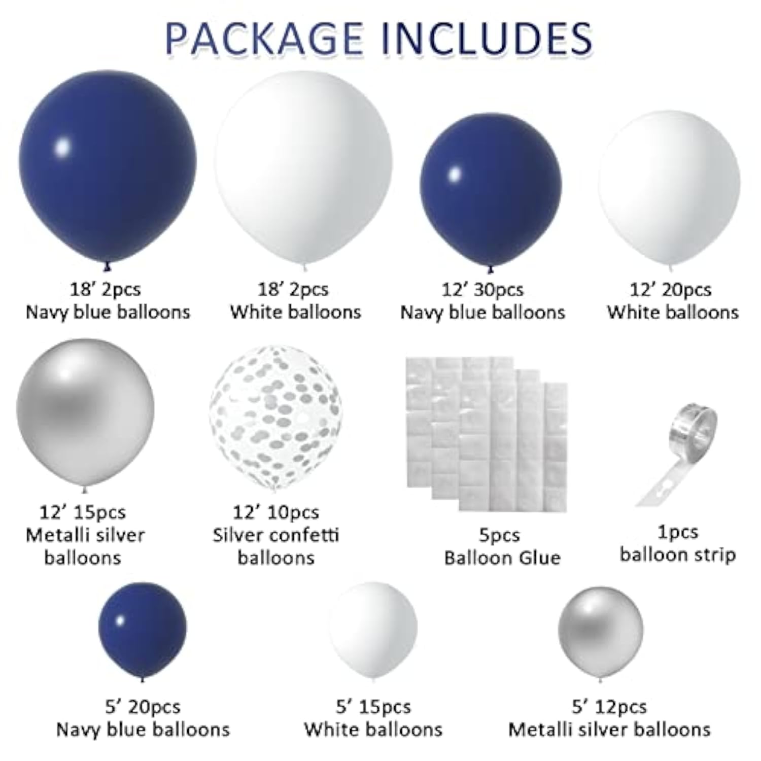 Navy Blue & Silver Balloon Arch Kit: 130-Piece Party Decoration