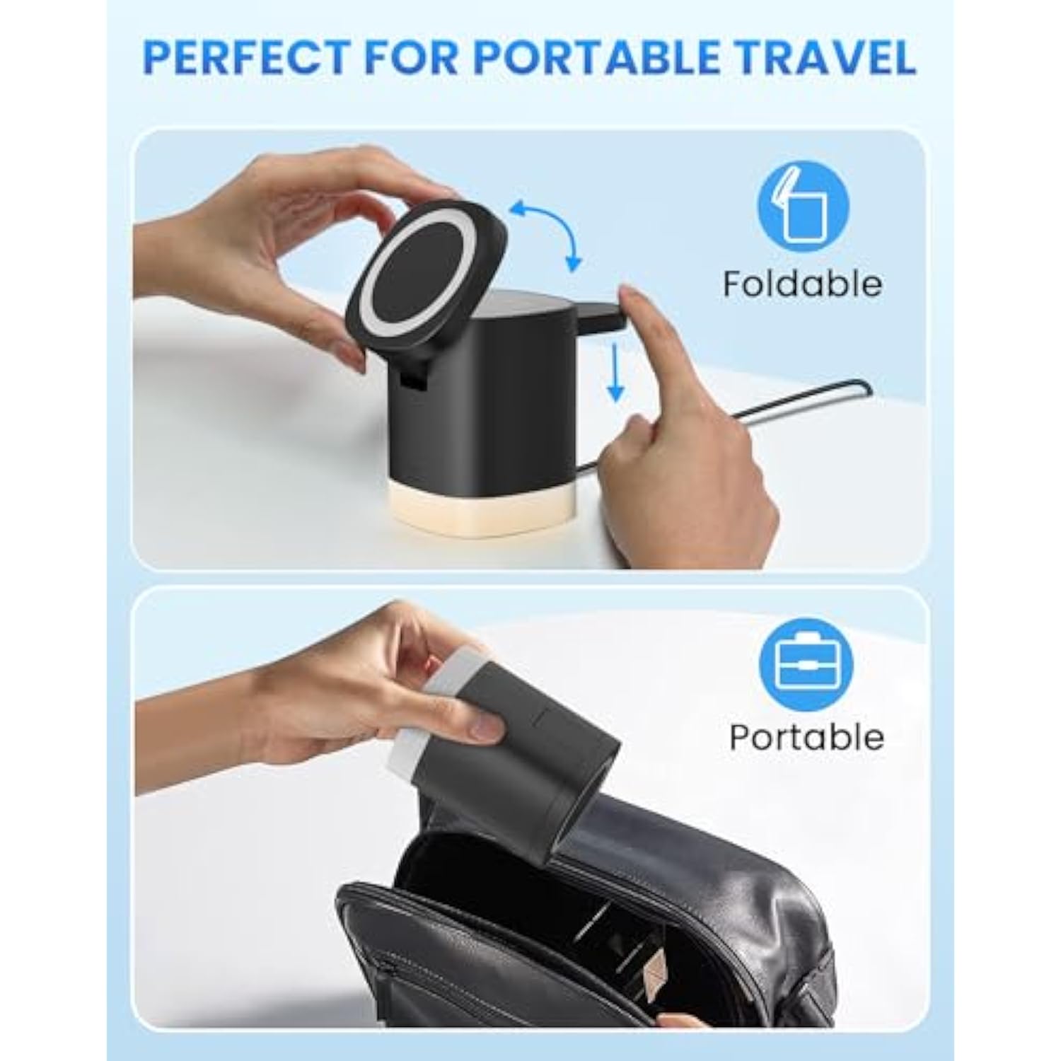 Wireless Charging Station For Iphone Mag-Safe: 3-In-1 Foldable Charger Phone Stand Charge For Iphone 16/15/14/13/12 Pro/Max/Plus - For Airpods - For Apple Watch 2-10/Ultra