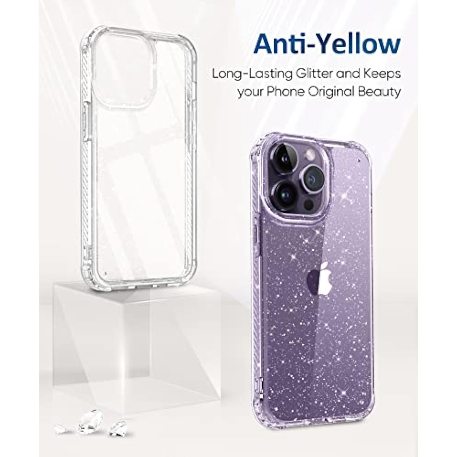 Compatible With Phone 14 Pro Max Case With Screen Protector + Camera Lens Protector, Clear Glitter Women Girls Phone Case, Shockproof Protective Cover For 14 Promax 6.7 Inch - Sparkle Clear