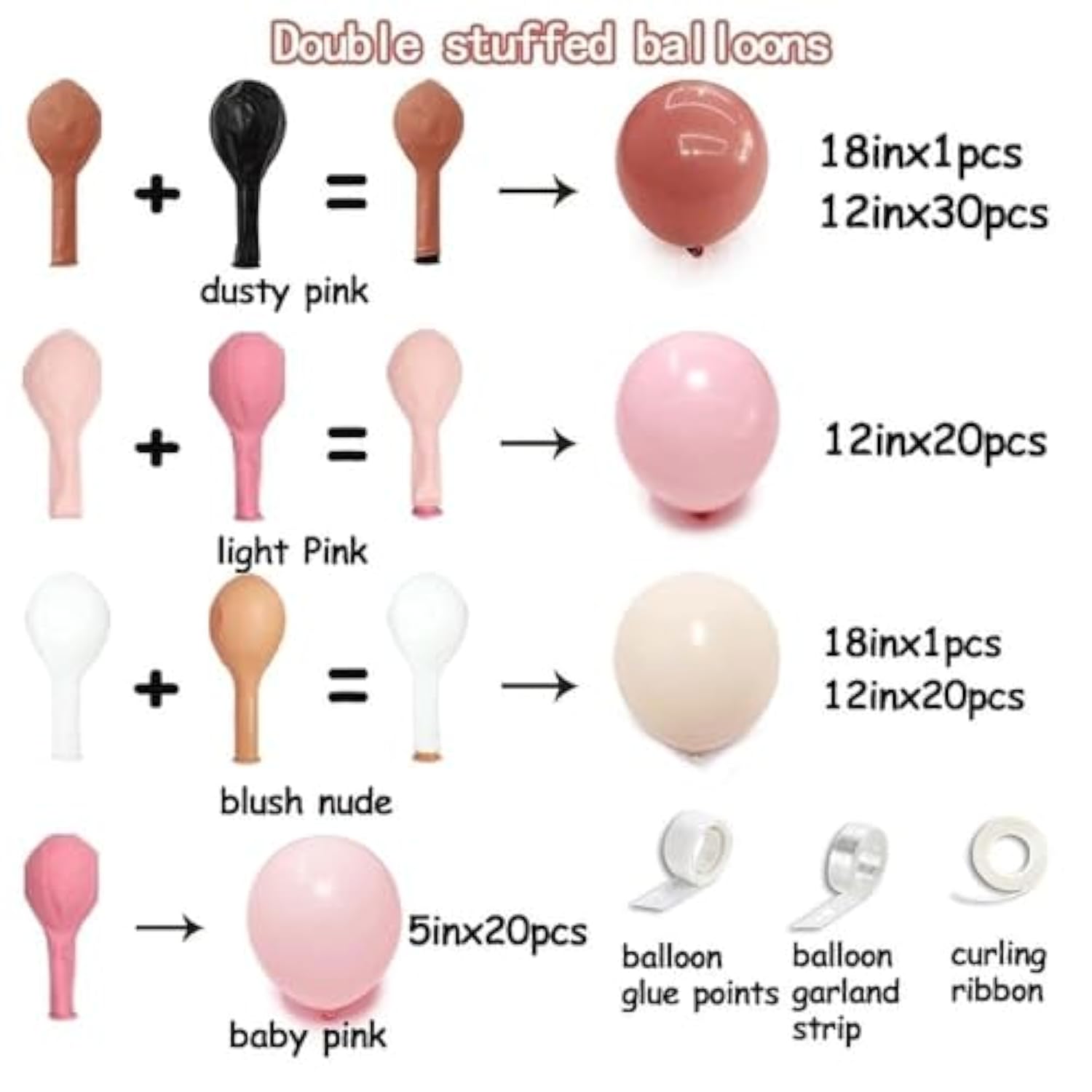 Dusty Pink Balloon Arch Kit with Blush Cream Rose Balloons for Baby Shower Party