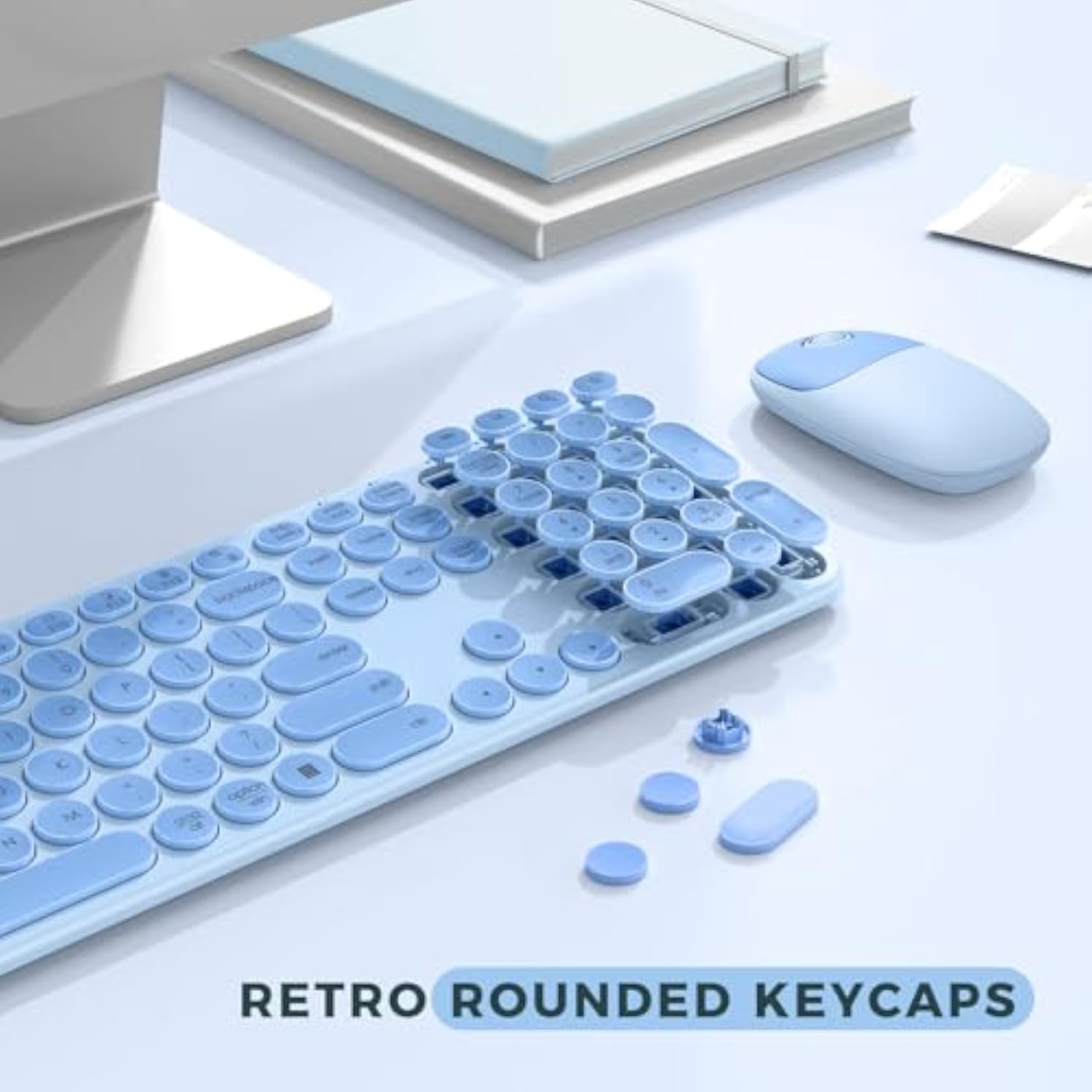 seenda Wireless Keyboard and Mouse, USB & Type C 2-in-1 Receiver, SK73-3 Full Size Teal Wireless Keyboard Mouse Combo, Compatible for Windows, MacBook Pro/Air, Laptop, Desktop, PC - Blue
