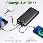 Portable Charger,10000 Mah Power Bank Travel Charger With Usb-C(Input&Output),2.4A Fast Charging External Battery Pack Phone Charger Compatible With Iphone 16,Samsung,Android,Brilliant Black