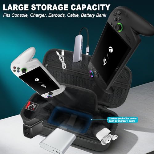 Large Capacity Carrying Case For Rog Xbox Ally X&Rog Xbox Ally 7" 2025 Handheld, Hard Eva Travel Bag Gaming Pc Console, Storage Pouch With Battery Bank Cable Pocket & Accessories Compartment