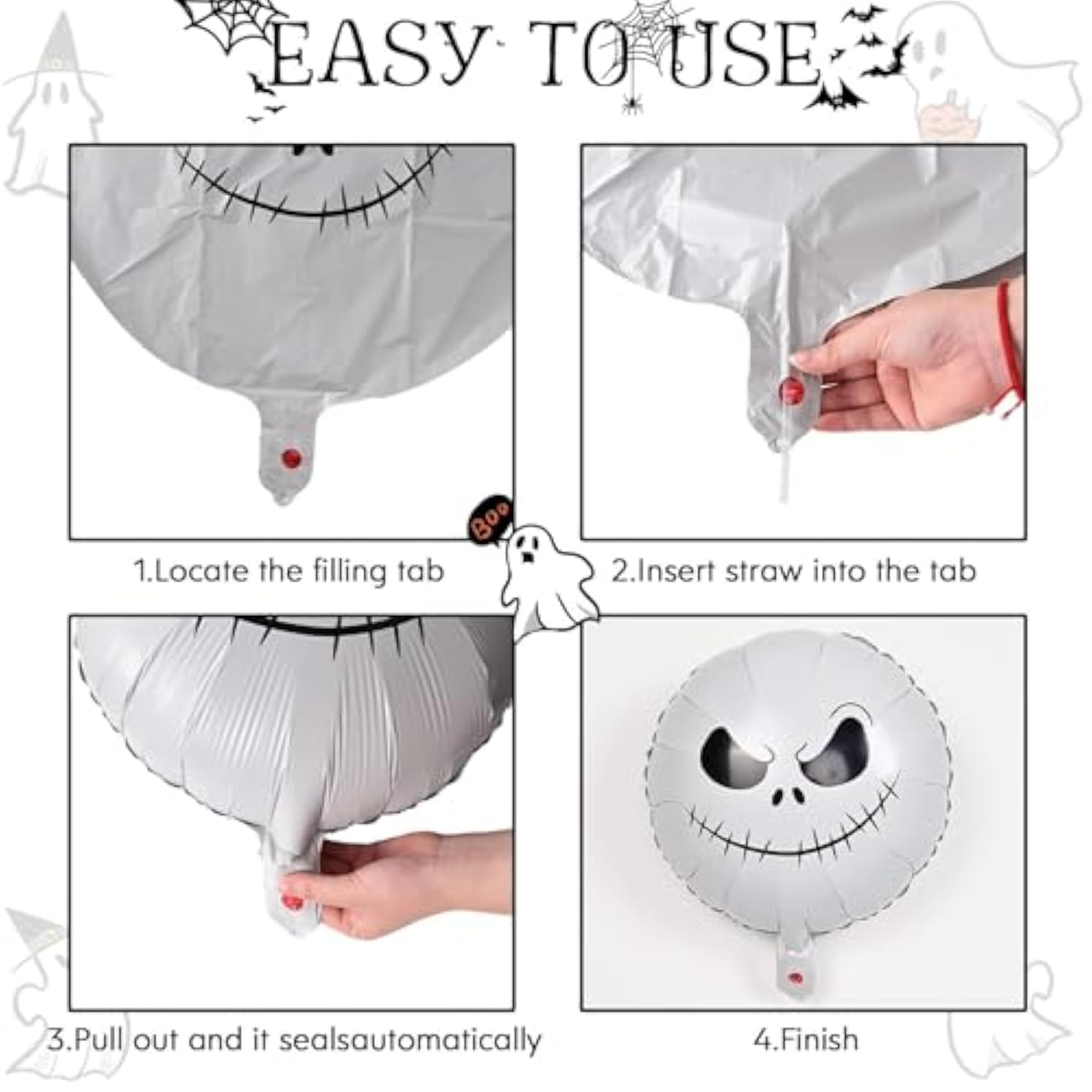 Halloween Skull Balloons: 18" Smiley Face Mylar Foil Decor