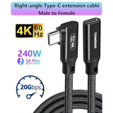 Right Angle Usb C Extension Cable?240W/20Gbps/4K@60Hz?,6.6Ft,Type-C Male To Female,Extension Charging & Sync For Playstation, Xbox, Flash Drive, Printer, Camera And More?Black?