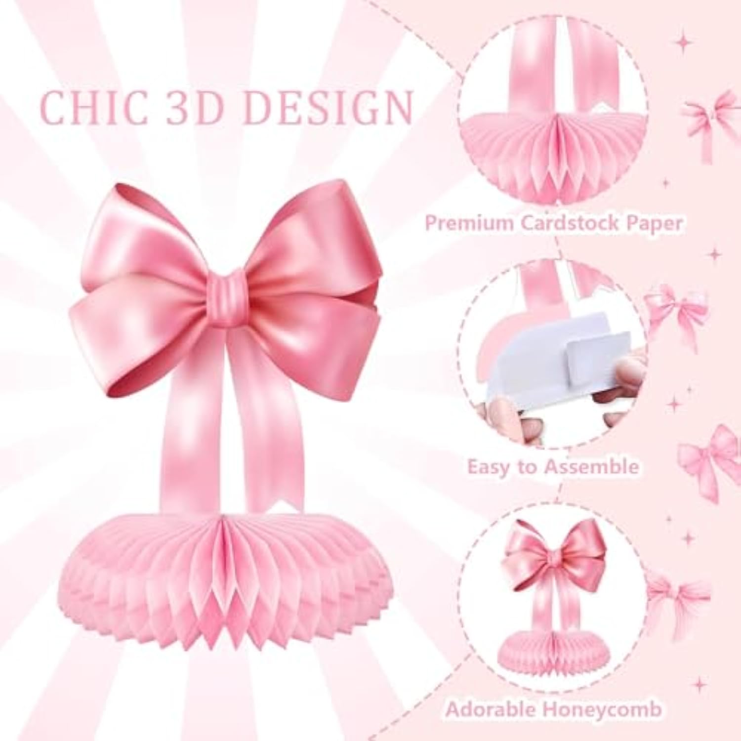 9Pcs Pink Bow Honeycomb Centerpieces Pink Bow Conqutte Birthday Baby Shower Bridal Shower Table Centerpiece Bachelorette Party Supplies For Women
