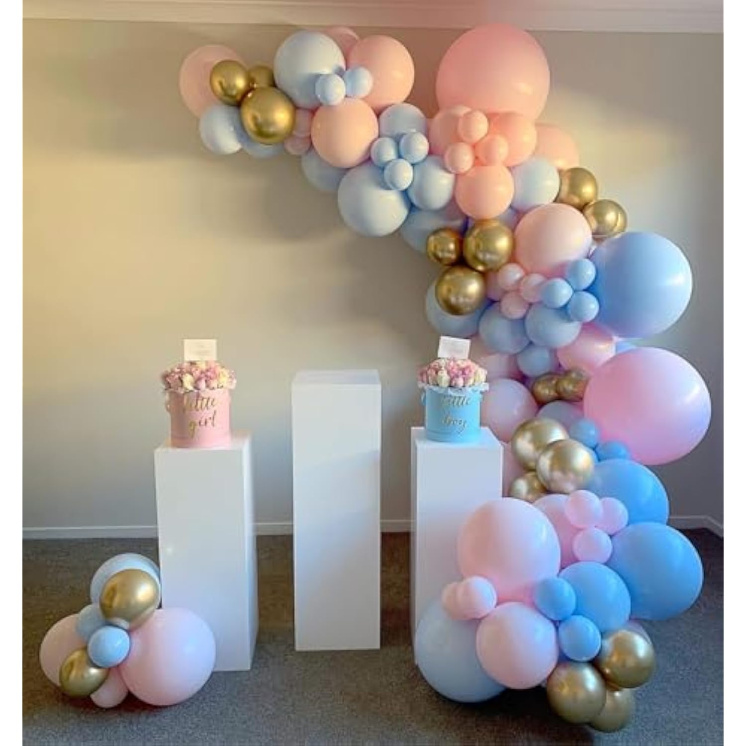 Diy 135Pcs Gender Reveal Balloon Garland Kits Chrome Metallic Latex Balloons 18/10/5Inch Pearl Balloons For Birthday Party Celebration Wedding Gender Reveal He Or She Boy Or Girl (Pink Blue Gold)