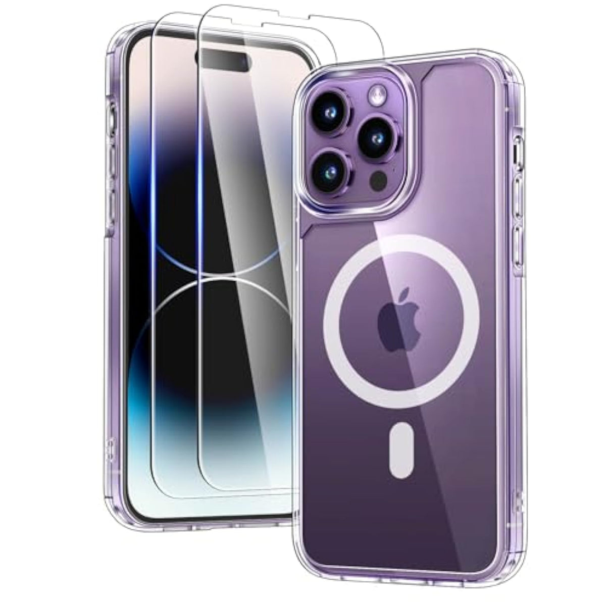 3 In 1 Magnetic For Iphone 14 Pro Case Clear, Compatible With Magsafe [Not-Yellowing] With 2X Screen Protector, -Grade Protection, Slim Case For Iphone 14 Pro