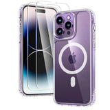 3 In 1 Magnetic For Iphone 14 Pro Case Clear, Compatible With Magsafe [Not-Yellowing] With 2X Screen Protector, -Grade Protection, Slim Case For Iphone 14 Pro
