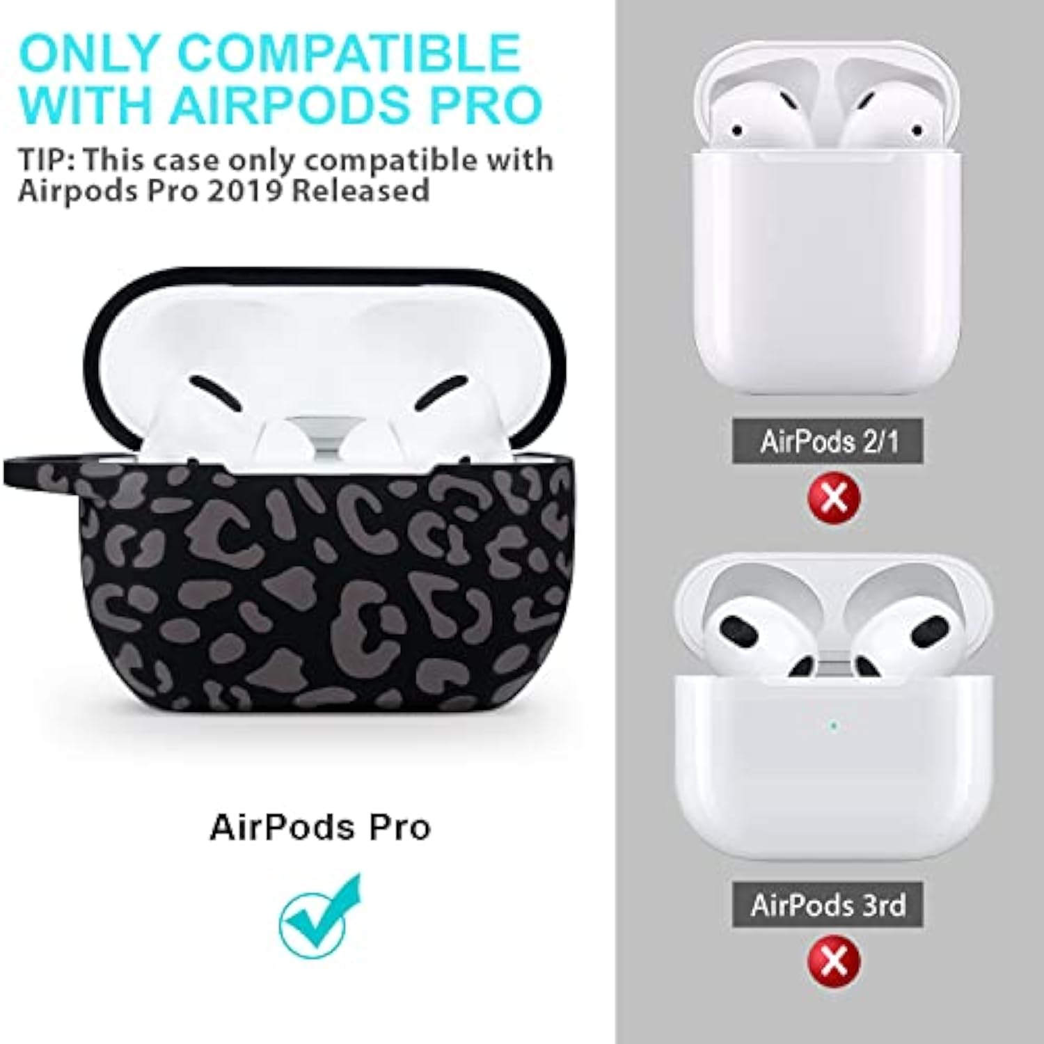 Leopard Silicone Compatible With Airpods Pro Case 2019, Soft Case Cover Flexible For Print Cover For Women Girls With Keychain - Grey Leopard Cheetah
