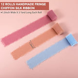 12 Rolls Handmade Fringe Chiffon Ribbon Silk Ribbon Handmade Frayed Ed