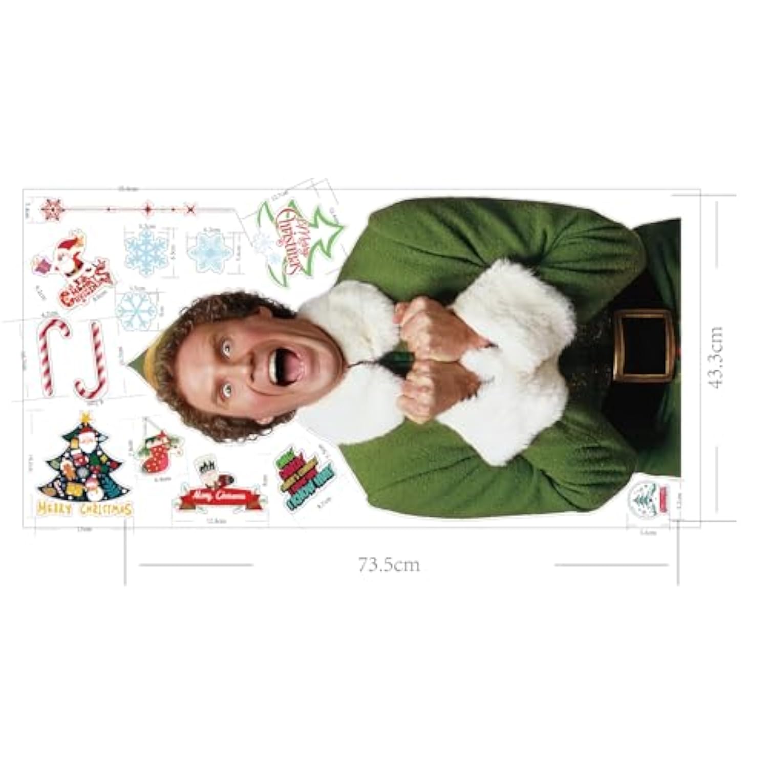 Buddy The Elf Giant Peel And Stick Wall Decals, Christmas Window Sticker Art, Holiday Room Decoration