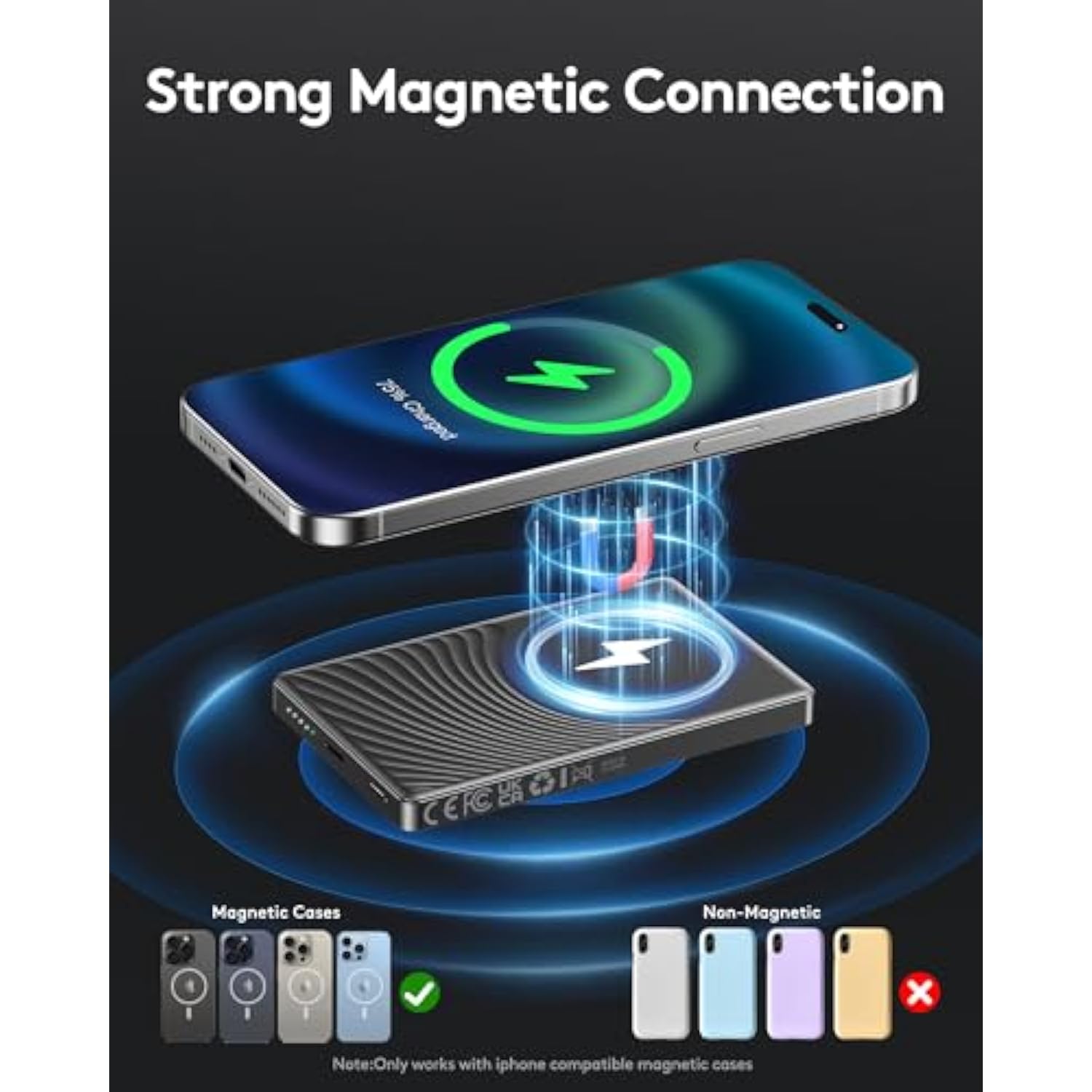 2025 For Iphone Magsafe Battery Pack, Ultra Slim Magnetic Power Bank Fast Charging, Wireless Portable Charger 10000Mah, 20W Powerbank Compatible With Iphone 16/15/14/13/12 Series, Metallic Black