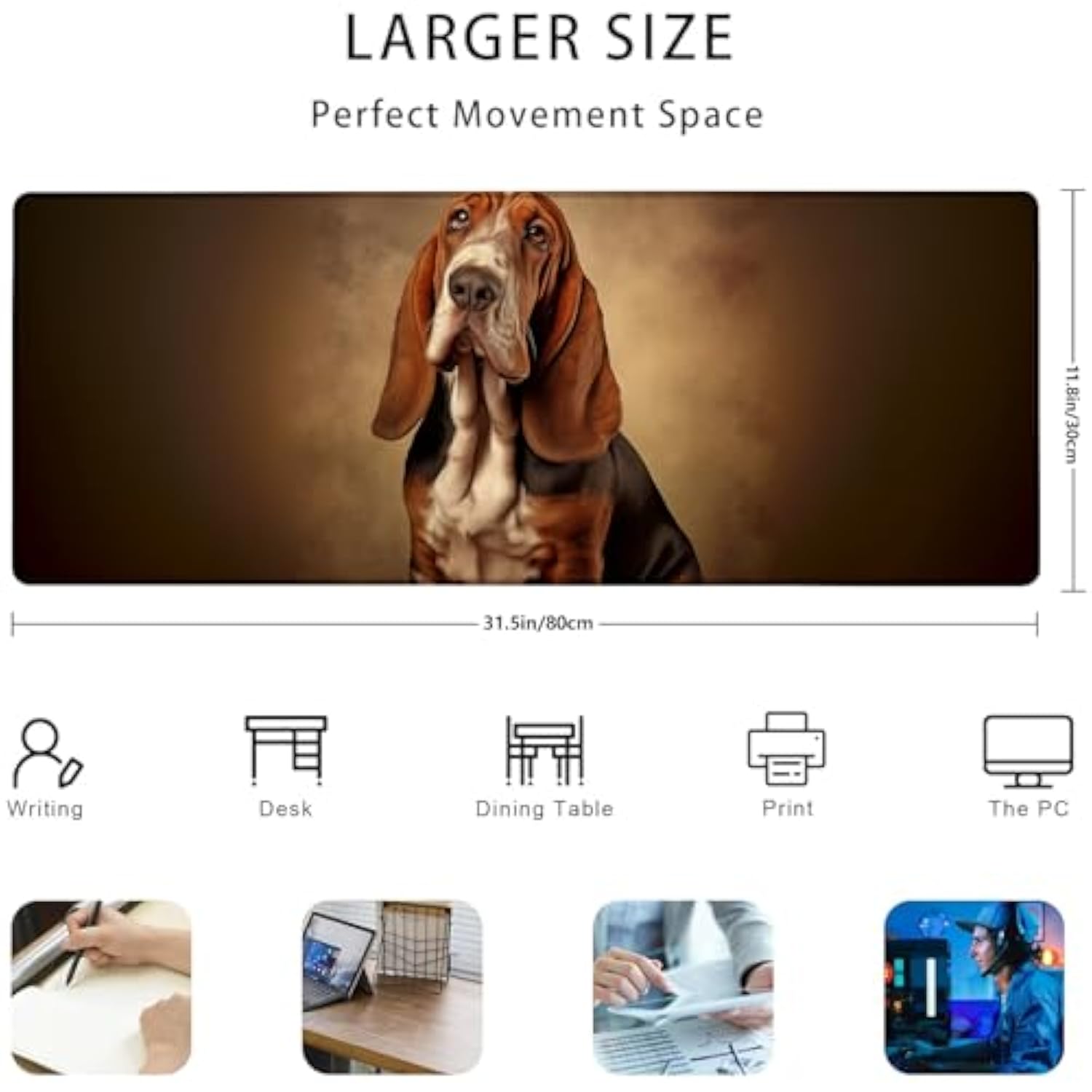Basset Hound Gaming Mouse Pad Gifts 31.5" X 11.8", Non-Slip Rubber Base Mousepads For Computers Laptop School Office Home Accessories Decor, Mouse Pad, Keyboard Desk Mat