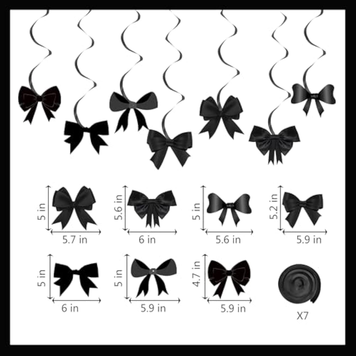 Black Bow Party Decorations — Happy Birthday Banner, Garland & Cake Toppers