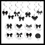 Black Bow Party Decorations — Happy Birthday Banner, Garland & Cake Toppers
