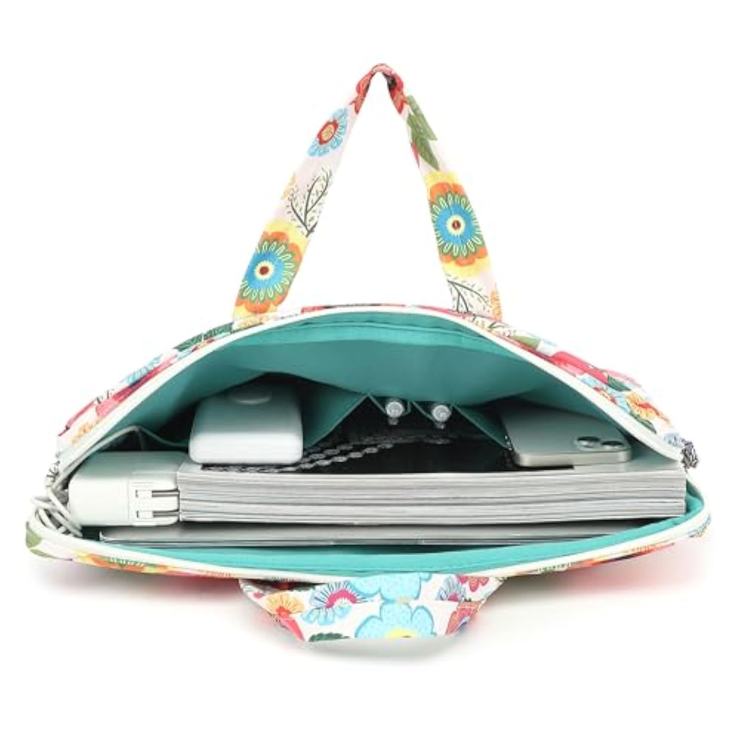 Muti-Pockets Laptop Sleeve Case Bag,Rebound Bubble Cushioned Laptop Shoulder Bag Fits Laptop 15.6 Inch-16 Inch (Red Flower)