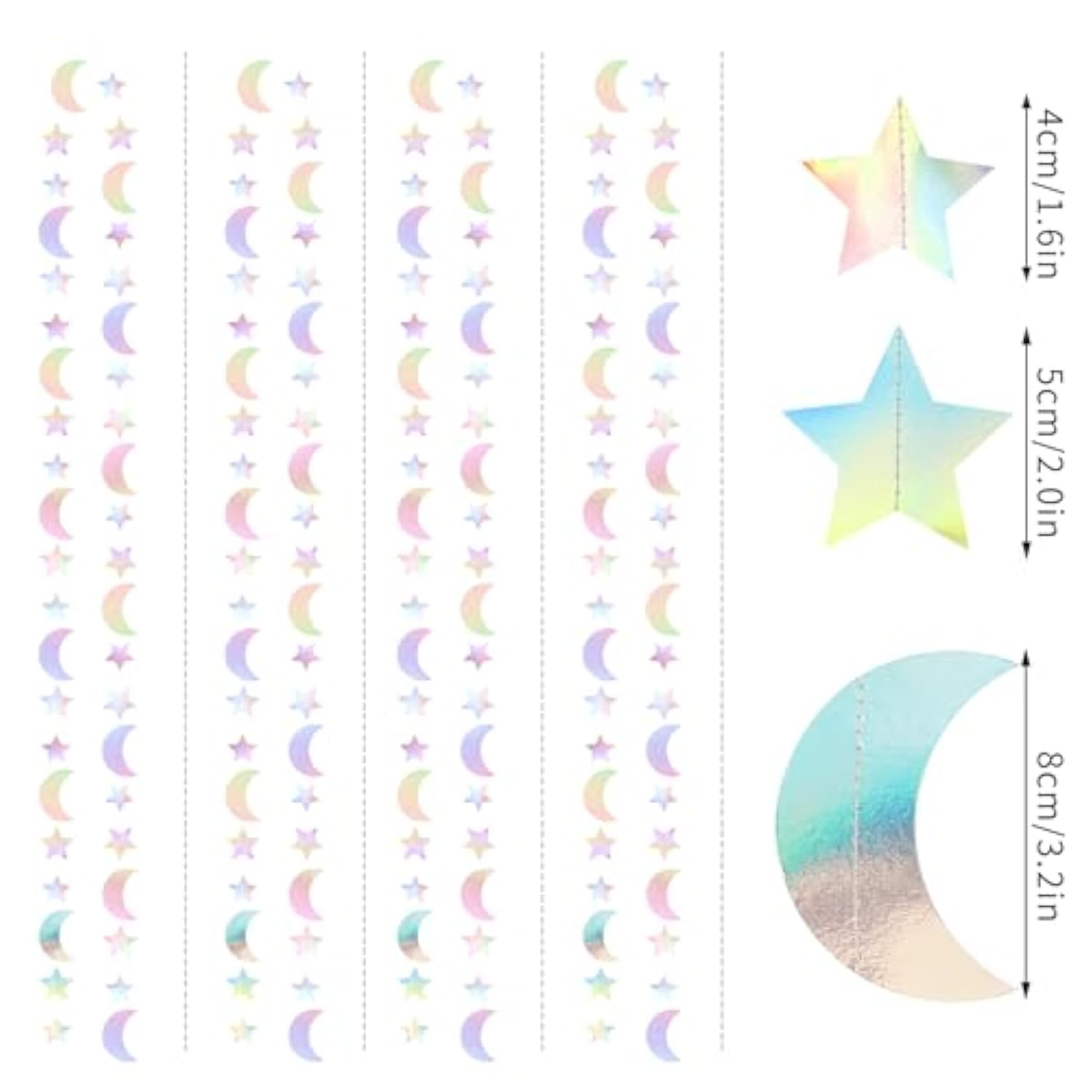 62ft Iridescent Disco Moon Star Garland Holographic Hanging Party Decor
